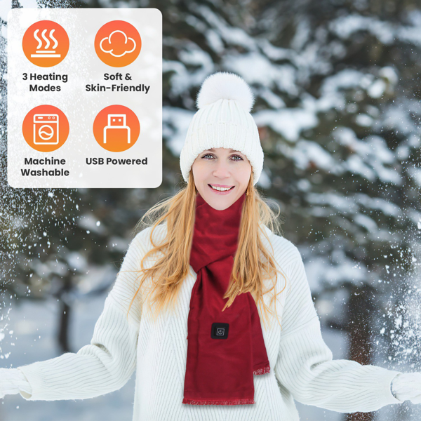 Heated Neck Wrap Warm Heated Scarf USB Powered With 3 Temperature Modes Soft Skin-Friendly Washable Scarf For Winter Camping Fishing