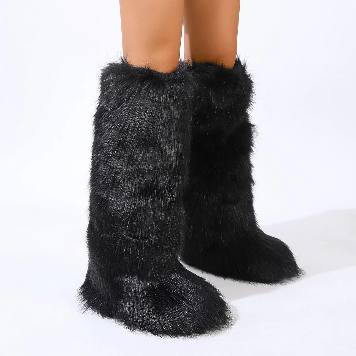 2025 Women Winter Thigh High Fluffy Boots Ladies Furry Faux Fox Fur Long Warm Shoes girls New Designer Plush Knee High Fur Boots