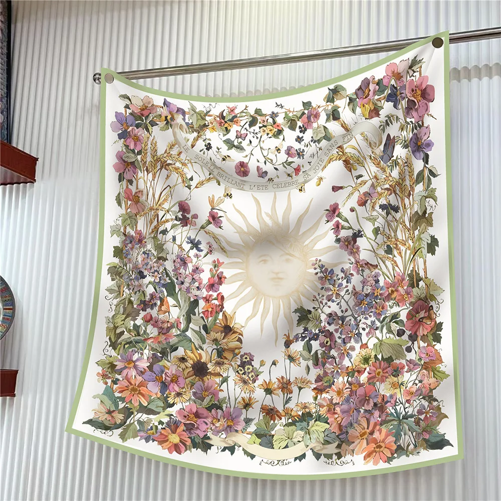  90cm Brand Square Scarf Women Fashion Floral Twill Silk Scarf Shawl Hijab Luxury Bandana Foulard Neckerchief Head Scarf For Lady