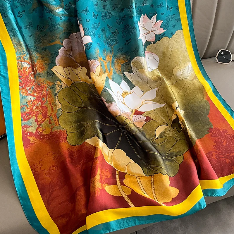  100% Natural Silk Scarf Women Luxury Brand Digital Print Flowers Silk Pashmina Shawl Female Long Bandana Foulard 2020 Oversize