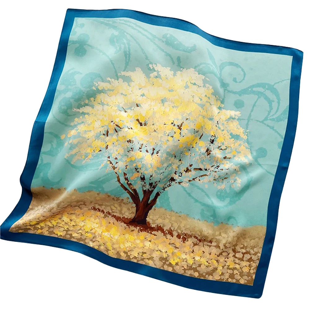  100% Pure Mulberry Silk Women Square Scarf Prints Headband Neckerchief Luxury Female Hair Ornament Female Bandana Scarves 53CM