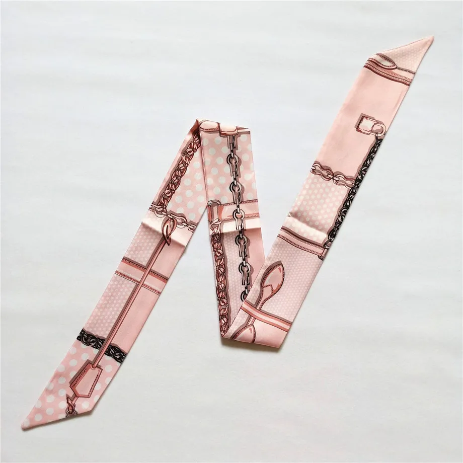  Skinny Silk Scarf 2023 New Design Luxury Brand Bag Scarf For Women Plaid Dot Chain Head Scarf Long Handle Bag Scarves Wraps