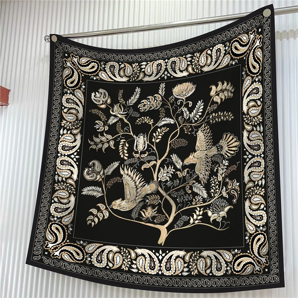  90cm Brand Square Scarf Women Fashion Floral Twill Silk Scarf Shawl Hijab Luxury Bandana Foulard Neckerchief Head Scarf For Lady