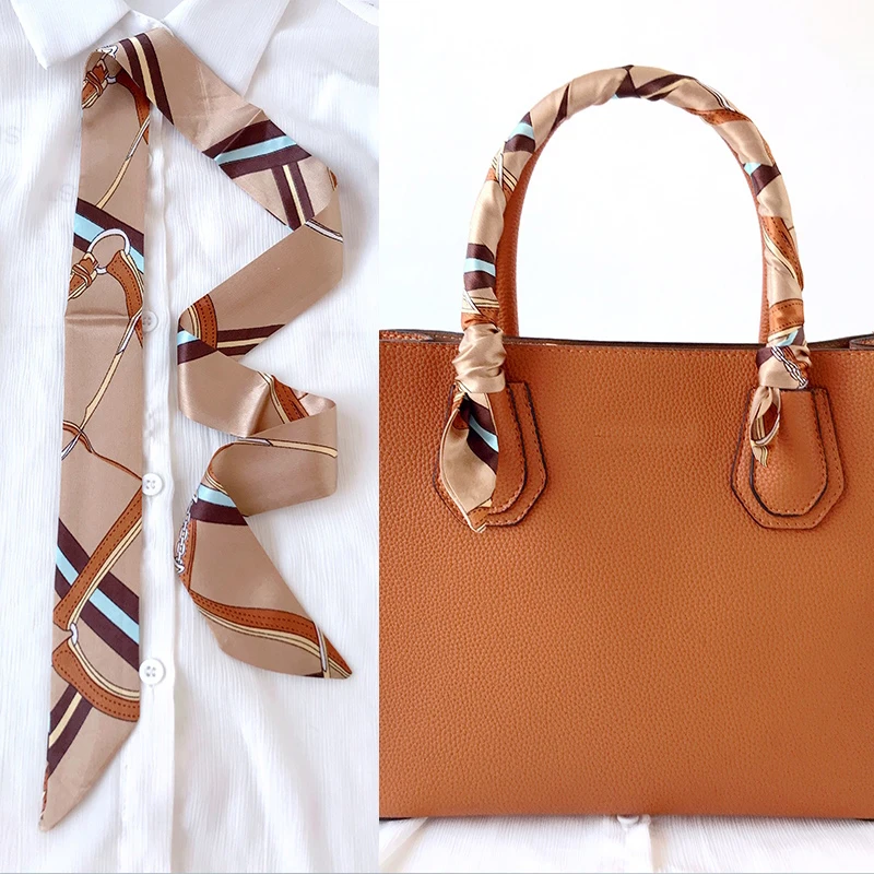  Woman Skinny Silk Scarf 90cm*4cm Long Hair Strip Silk Ribbon Small Neck Scarves Bag Handle Ribbon Scarf Kerchief Ladies Tie