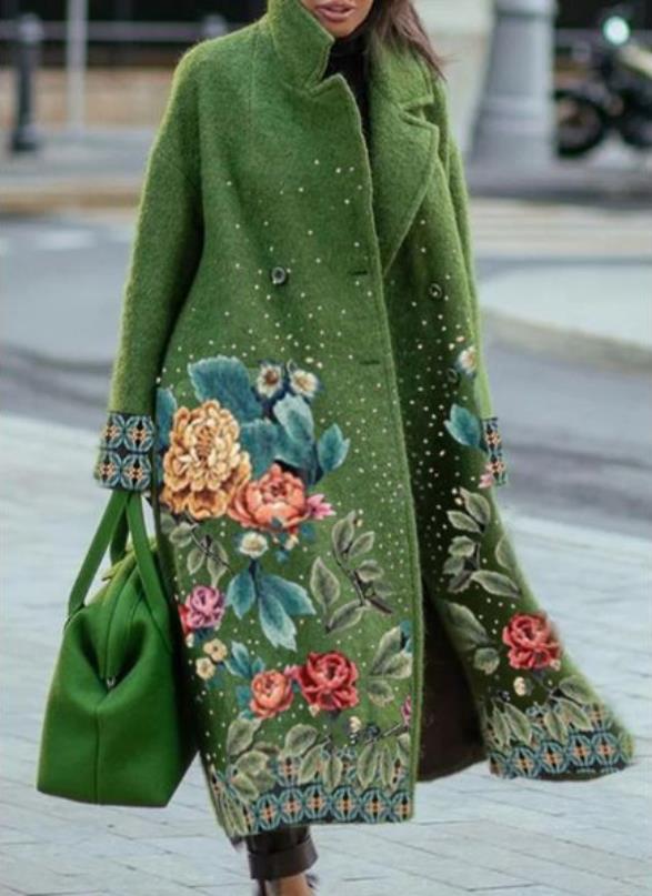  Women's Fashion Temperament Pure Color Lapel Loose Woolen Coat