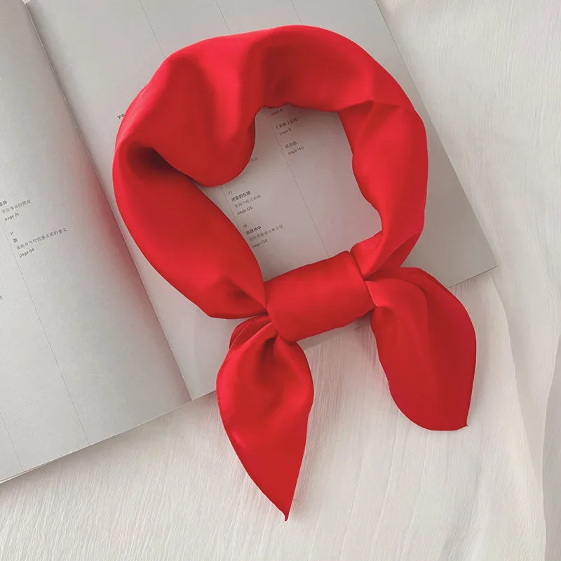  Luxury Solid 70*70cm Silk Square Scarf Women Soft Satin Hairband Neckerchief Tie Female Headband Foulard Bag Ribbon Gift