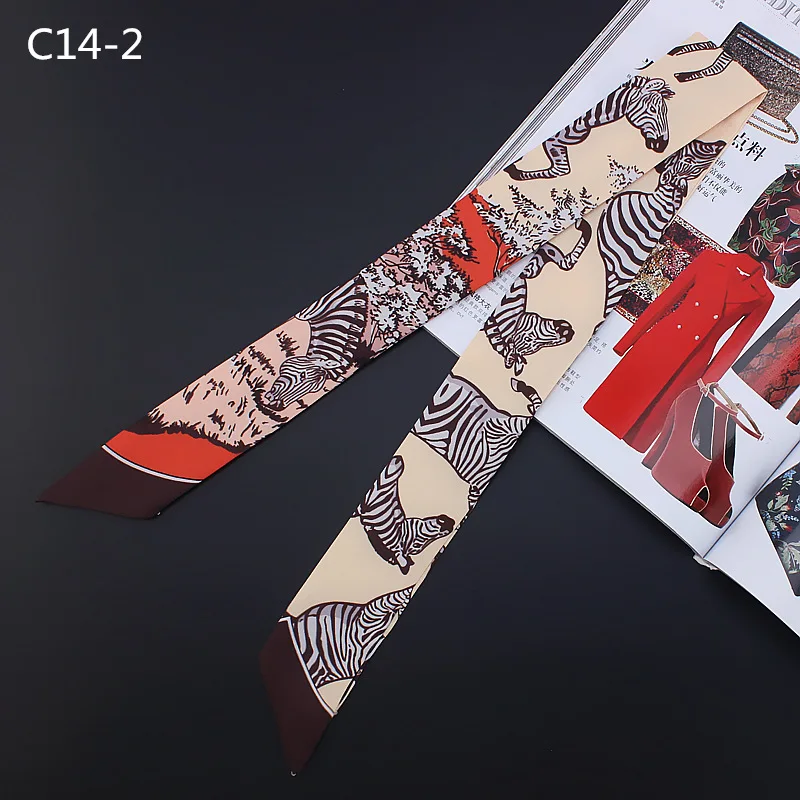  Women's Fashion Twill Ribbon Silk Scarf Versatile Zebra Women's Decorative Small Silk Scarf Bundle Bag Handle Hair Band Handle