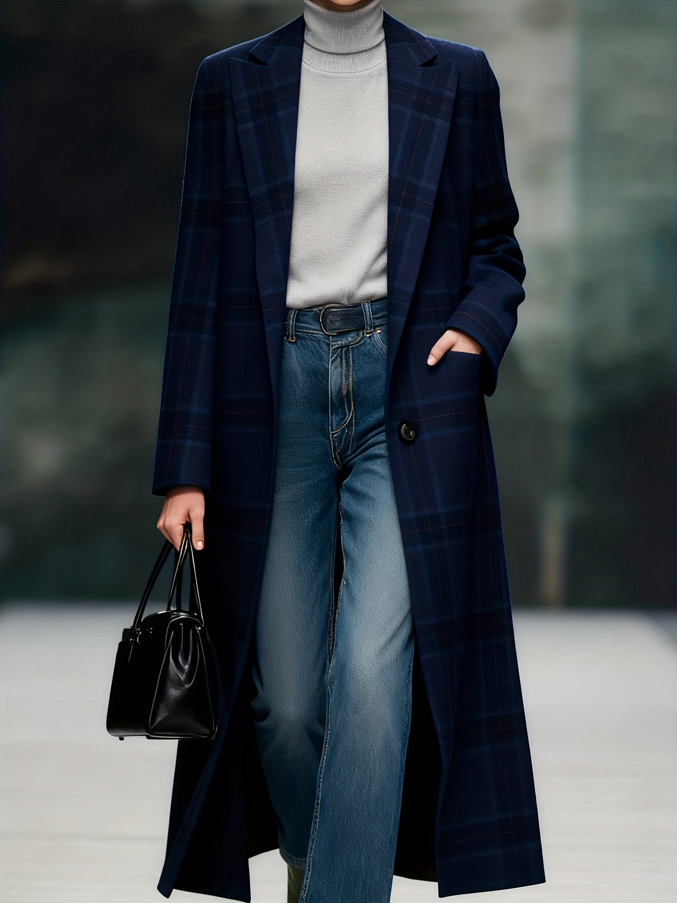  Casual Loose-fitting Retro Plaid Mid-length Coat