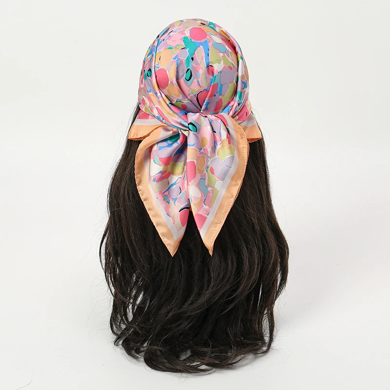  Bohemian Style Floral Print Women’s Square Silk Scarf Satin Head Wrap Tropical Leaf Flower Design Scarves Bandana Hijab