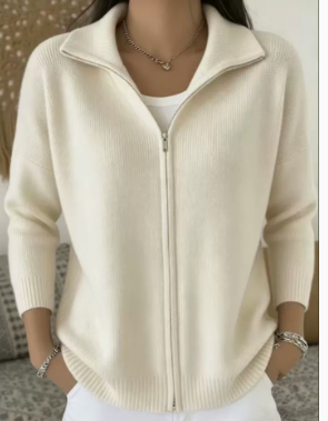  Zip-up Knitted Polo-neck Sweater Cardigan Coat