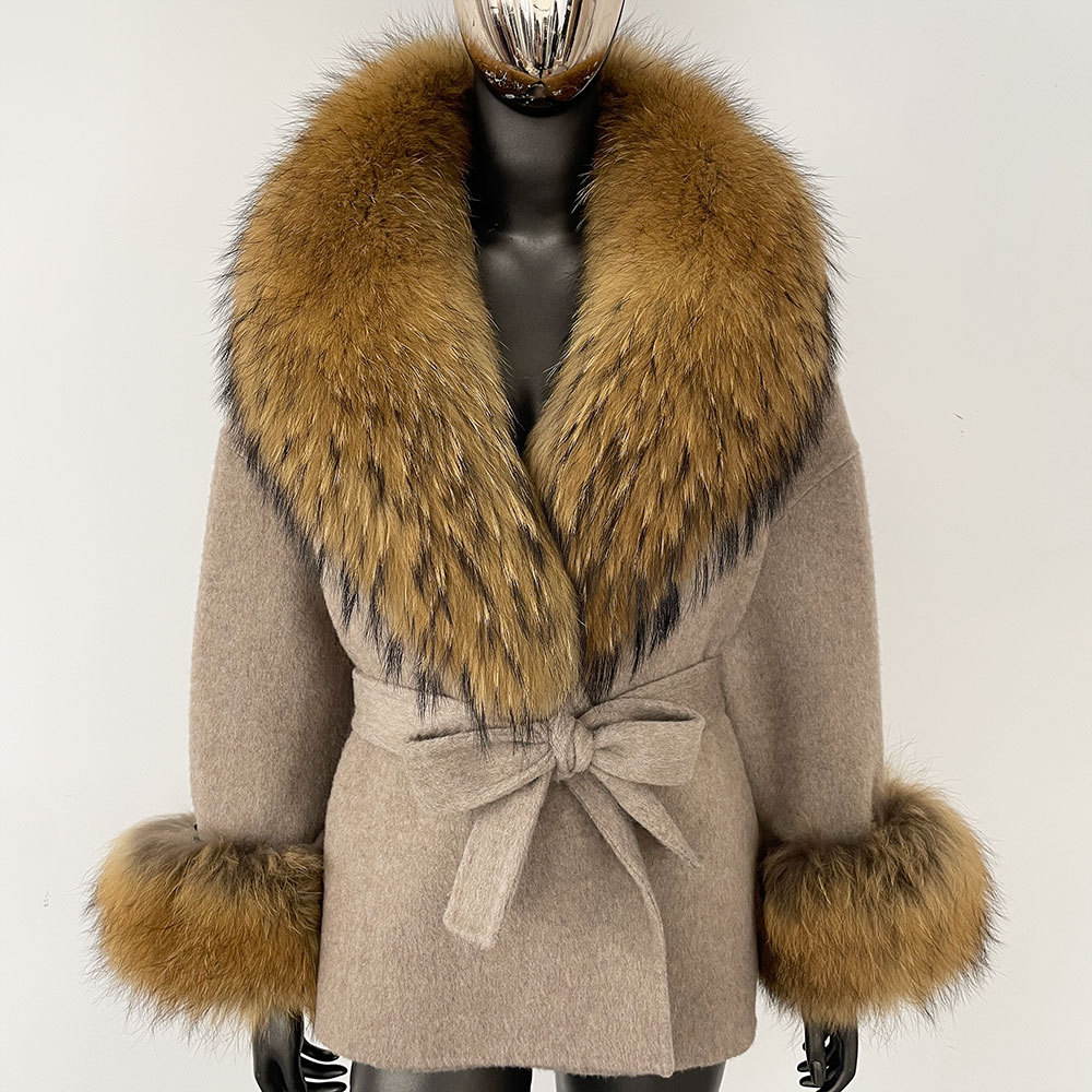 Khaki add Natural Raccoon Fur