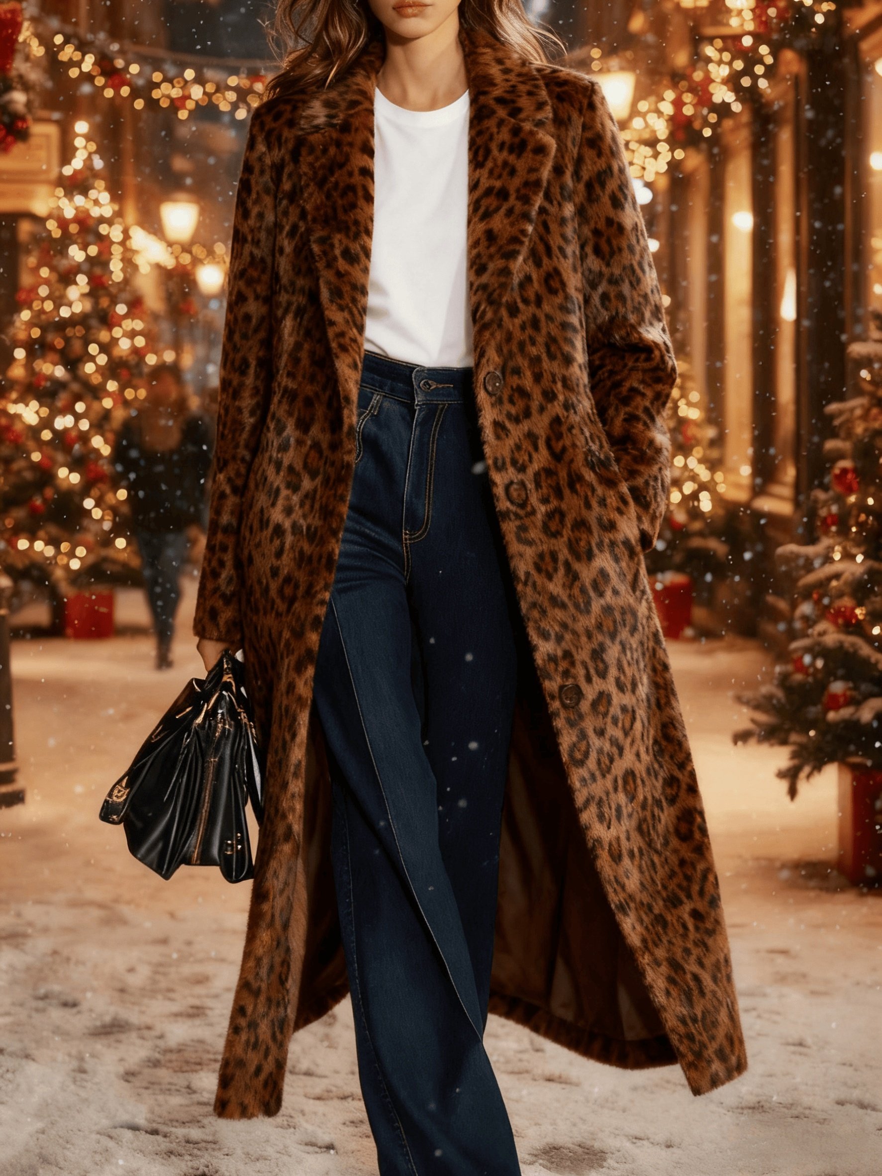  Leopard Print Casual Suit Collar Coat