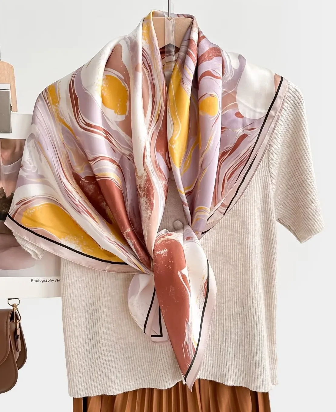  90CM 100% Mulberry Silk Women's Fashionable Square Scarf, High-quality Printed Scarf, Headscarf,Bandana Shawl,Wrist Accessories