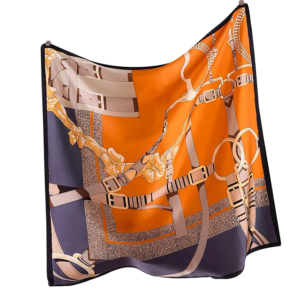  100% Pure Mulberry Silk Women Square Scarf Prints Headband Neckerchief Luxury Female Hair Ornament Female Bandana Scarves 90CM