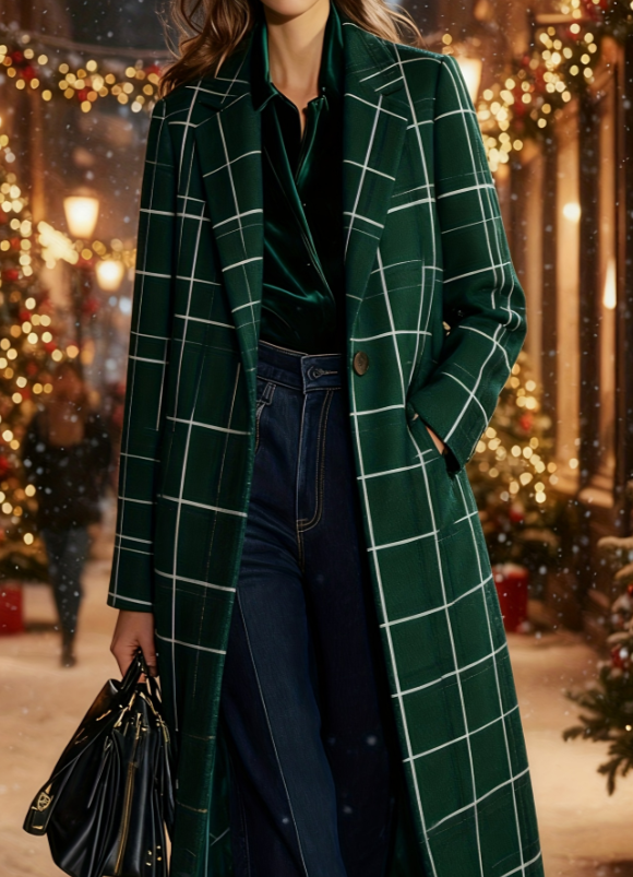  Casual Loose-fitting Retro Plaid Mid-length Coat
