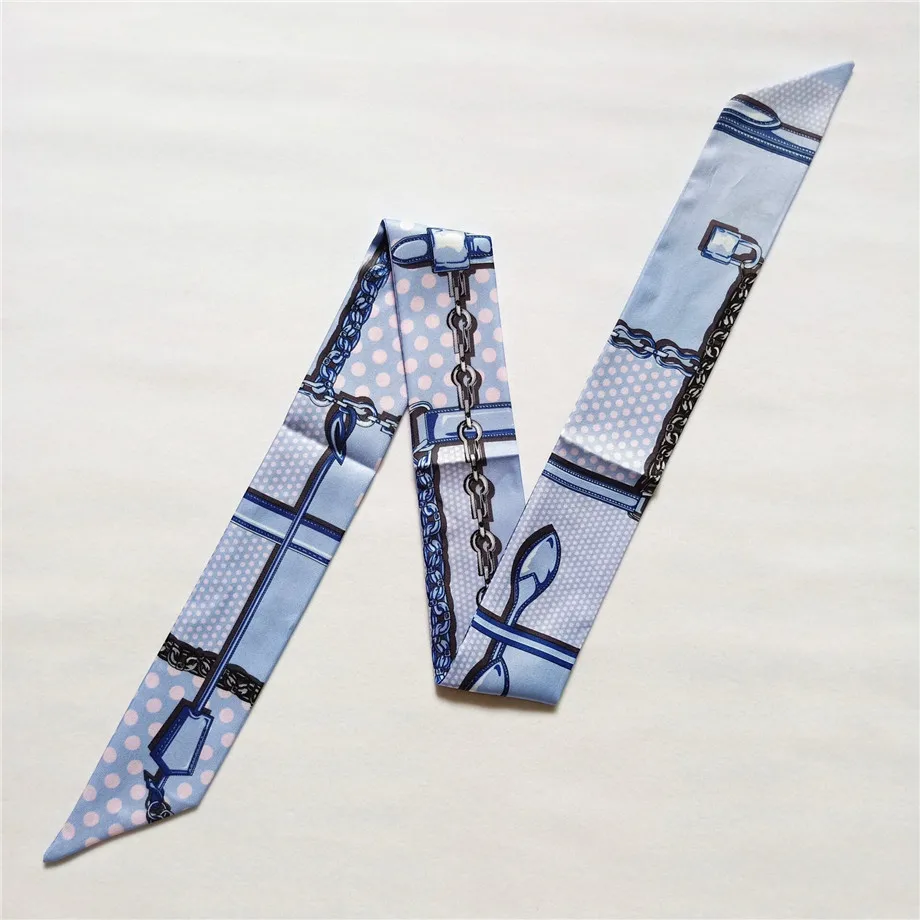  Skinny Silk Scarf 2023 New Design Luxury Brand Bag Scarf For Women Plaid Dot Chain Head Scarf Long Handle Bag Scarves Wraps