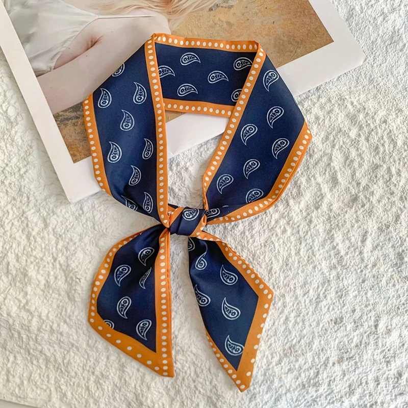  New Luxury Narrow Short Silk Scarf for Woman Skinny Scarves Paisley Hairband Small Bag Tie Hangbag Handle Ribbon Kerchief