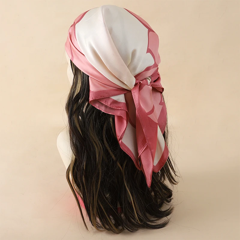  Bohemian Style Floral Print Women’s Square Silk Scarf Satin Head Wrap Tropical Leaf Flower Design Scarves Bandana Hijab