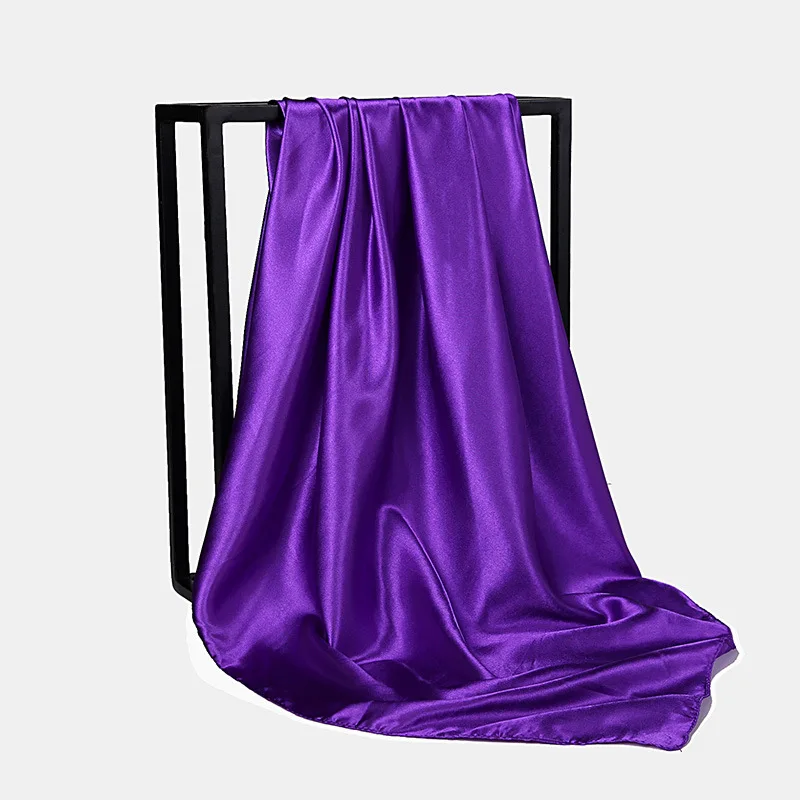  HUISHI Satin Scarf Solid Colors Neckerchief Hijab Scarf For Women Silk Satin Headband Hair Scarves 90cm Square Shawls For Lady