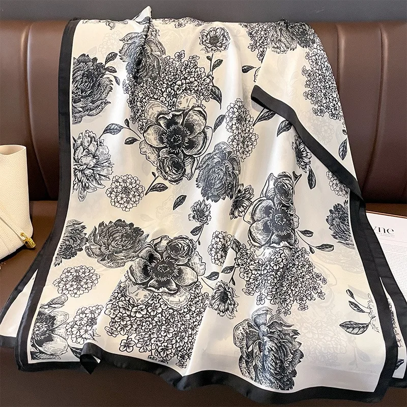  100% Natural Silk Scarf Women Luxury Brand Digital Print Flowers Silk Pashmina Shawl Female Long Bandana Foulard 2020 Oversize
