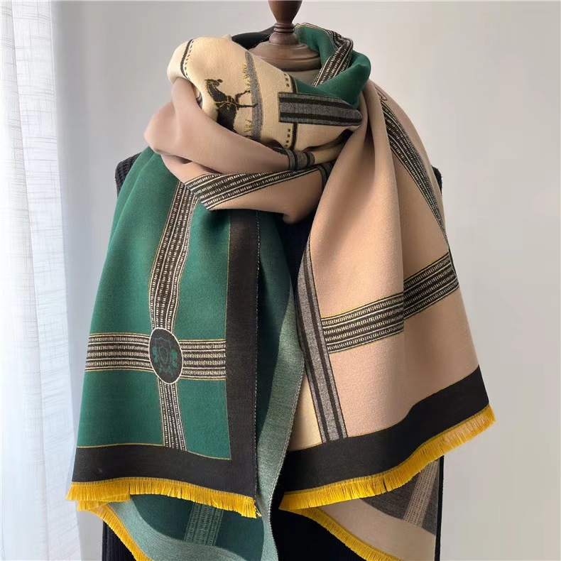  Korean Style Contrast Color Artificial Cashmere Scarf Women's New Winter