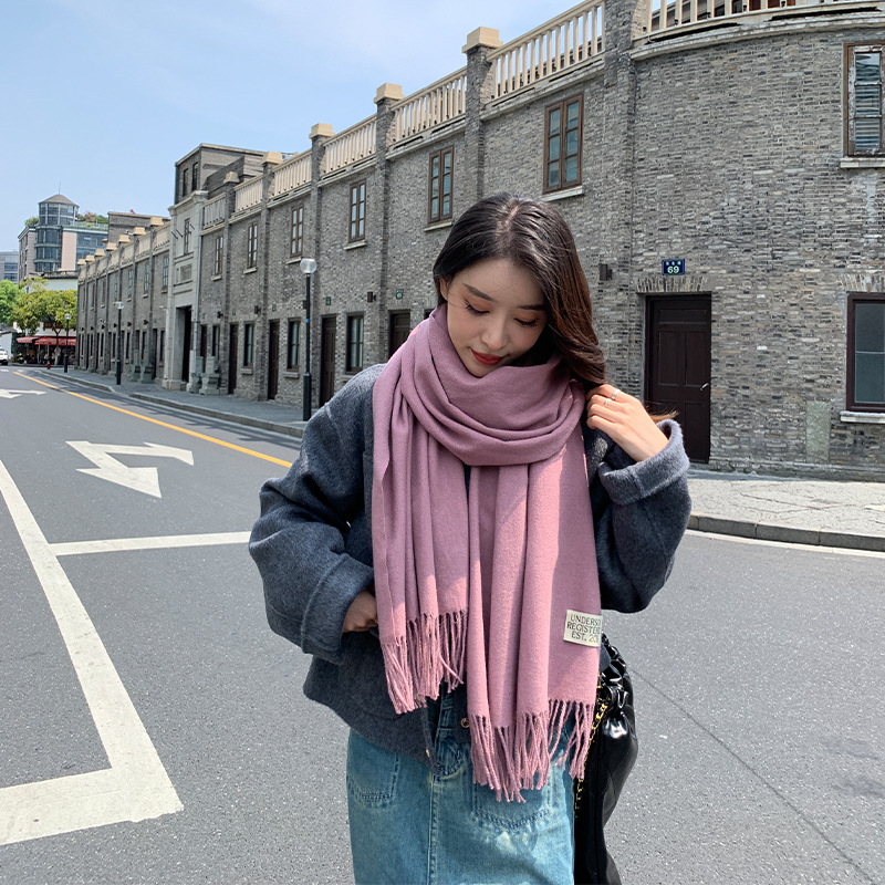  250g Solid Color Artificial Cashmere Scarf Thickened Warm Tassel Monochrome Shawl