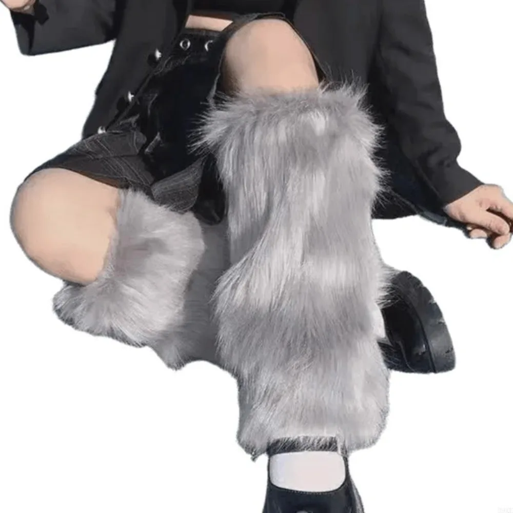  Fashion Faux Fur Furry Leg Warmers Japanese Style 40cm Lolita Boots Cover Soft Y2K Warm Knee Sleeve Autumn/Winter