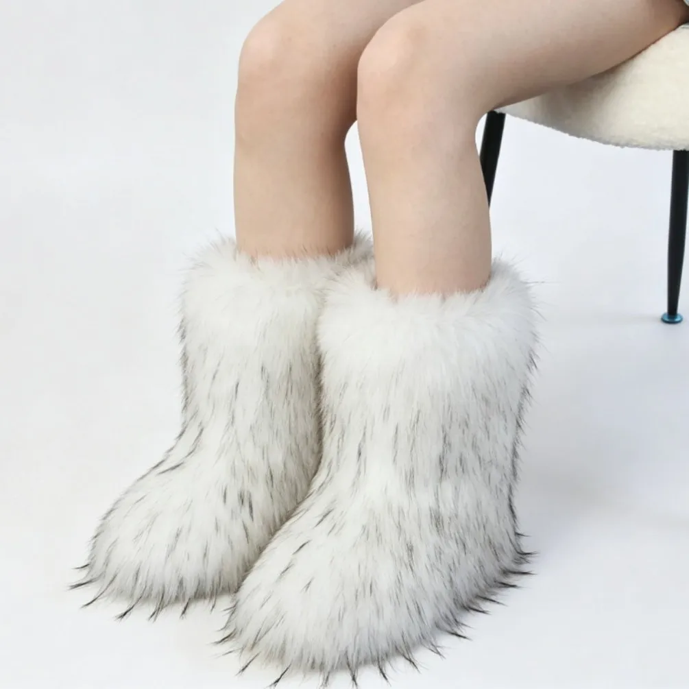 Winter Fluffy Women's Faux Fur Boots Plush Warm Woman Snow Boots 2026 Luxury Girls Furry Platform Boots Women's Ankle Boots