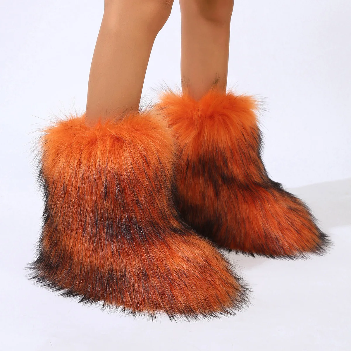  Winter Shoe Women's Winter Fluffy Faux Fox Fur Boots Woman Plush Warm Snow Boots Luxury Footwear Girls' Furry Fur Bottes Fashion
