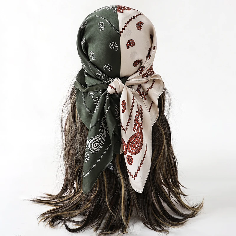  Bohemian Style Floral Print Women’s Square Silk Scarf Satin Head Wrap Tropical Leaf Flower Design Scarves Bandana Hijab