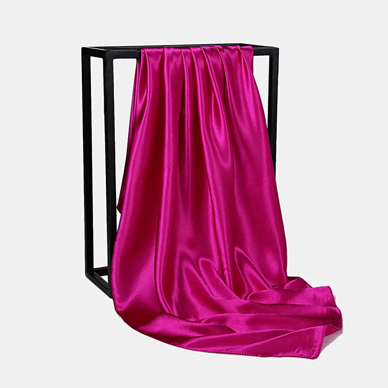  HUISHI Satin Scarf Solid Colors Neckerchief Hijab Scarf For Women Silk Satin Headband Hair Scarves 90cm Square Shawls For Lady
