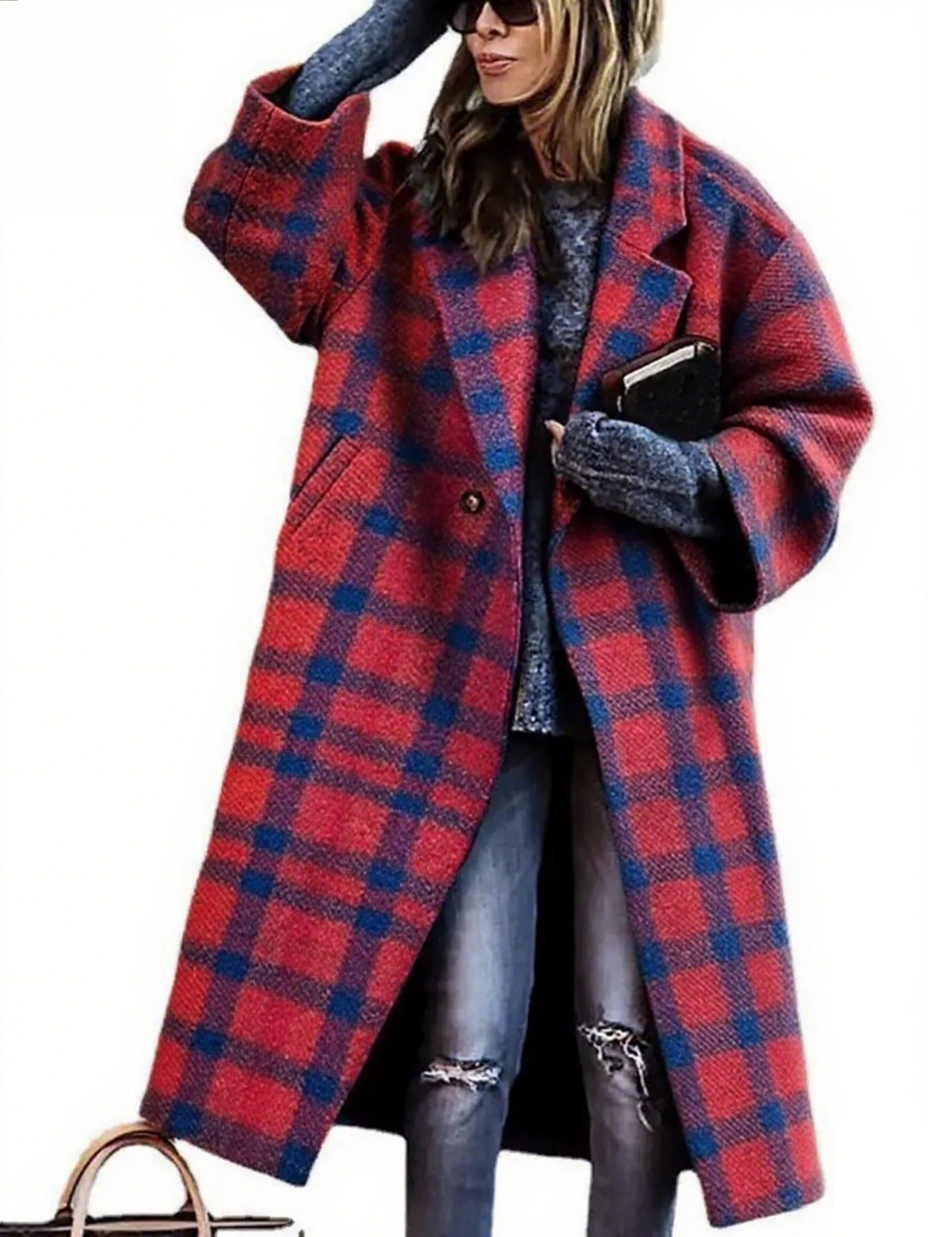  Women's Long Sleeve Lapel Jacket Printed Long Coat