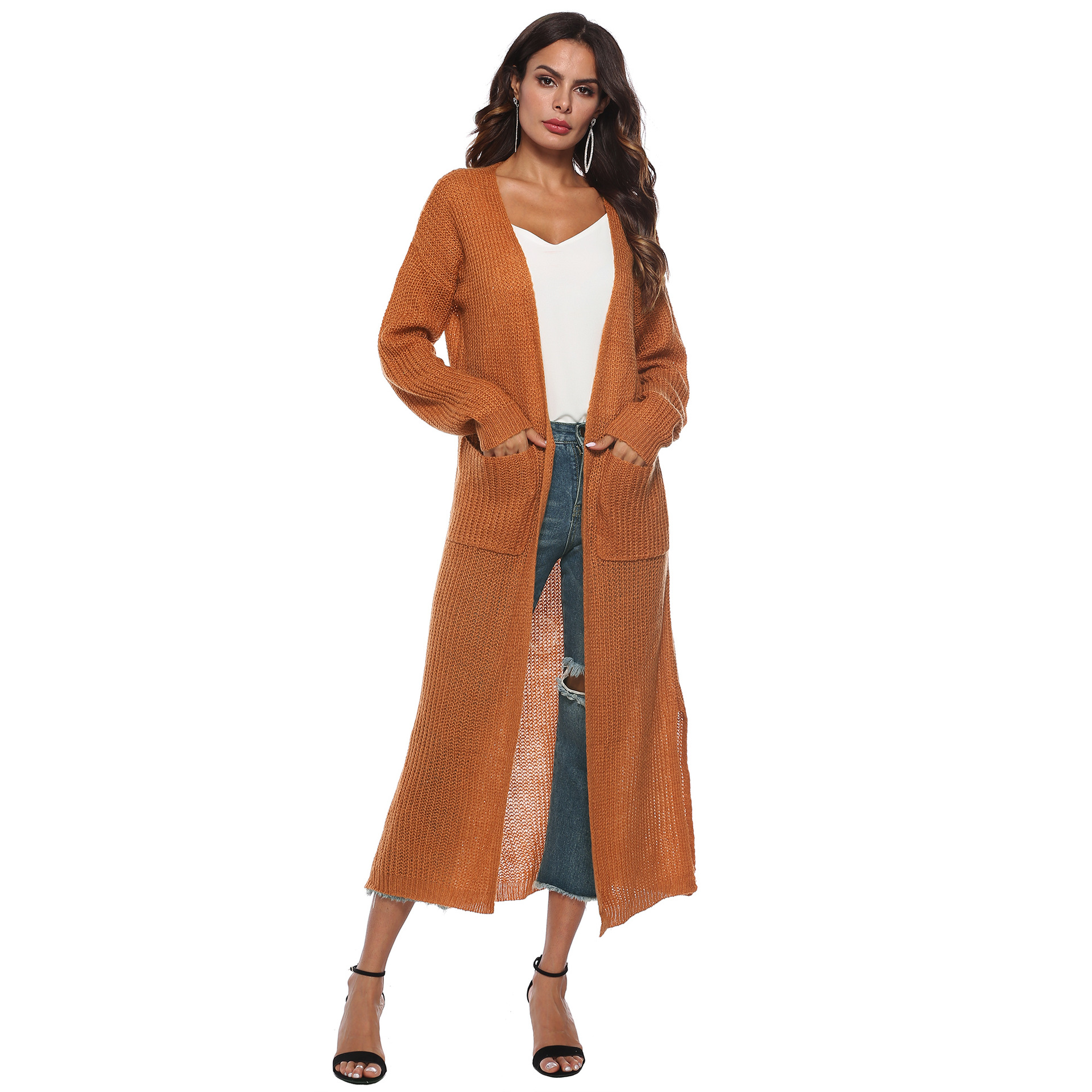  Women's Cardigan Sweater With Large Pockets Cardigan Sweater Long Thin Coat
