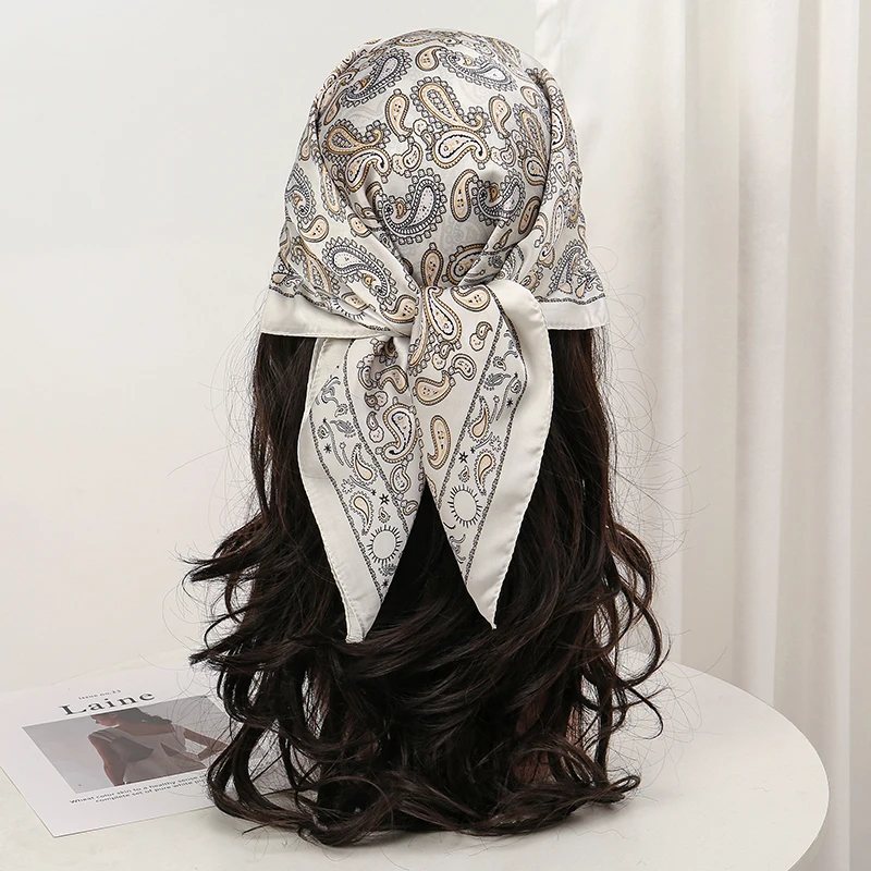  Bohemian Style Floral Print Women’s Square Silk Scarf Satin Head Wrap Tropical Leaf Flower Design Scarves Bandana Hijab