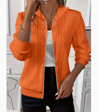  Solid Color Long Sleeve Knitted Zipper Hoodie Coat