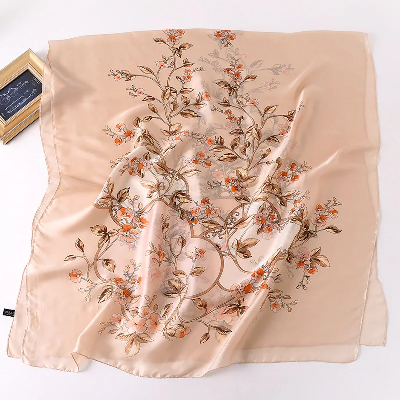  100% Natural Silk Scarf Women Luxury Brand Digital Print Flowers Silk Pashmina Shawl Female Long Bandana Foulard 2020 Oversize