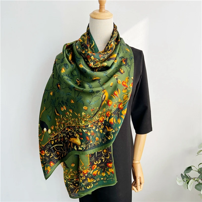  100% Natural Silk Scarf Women Luxury Brand Digital Print Flowers Silk Pashmina Shawl Female Long Bandana Foulard 2020 Oversize