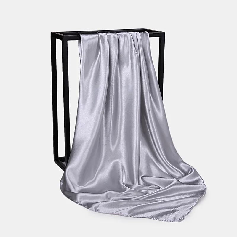  HUISHI Satin Scarf Solid Colors Neckerchief Hijab Scarf For Women Silk Satin Headband Hair Scarves 90cm Square Shawls For Lady
