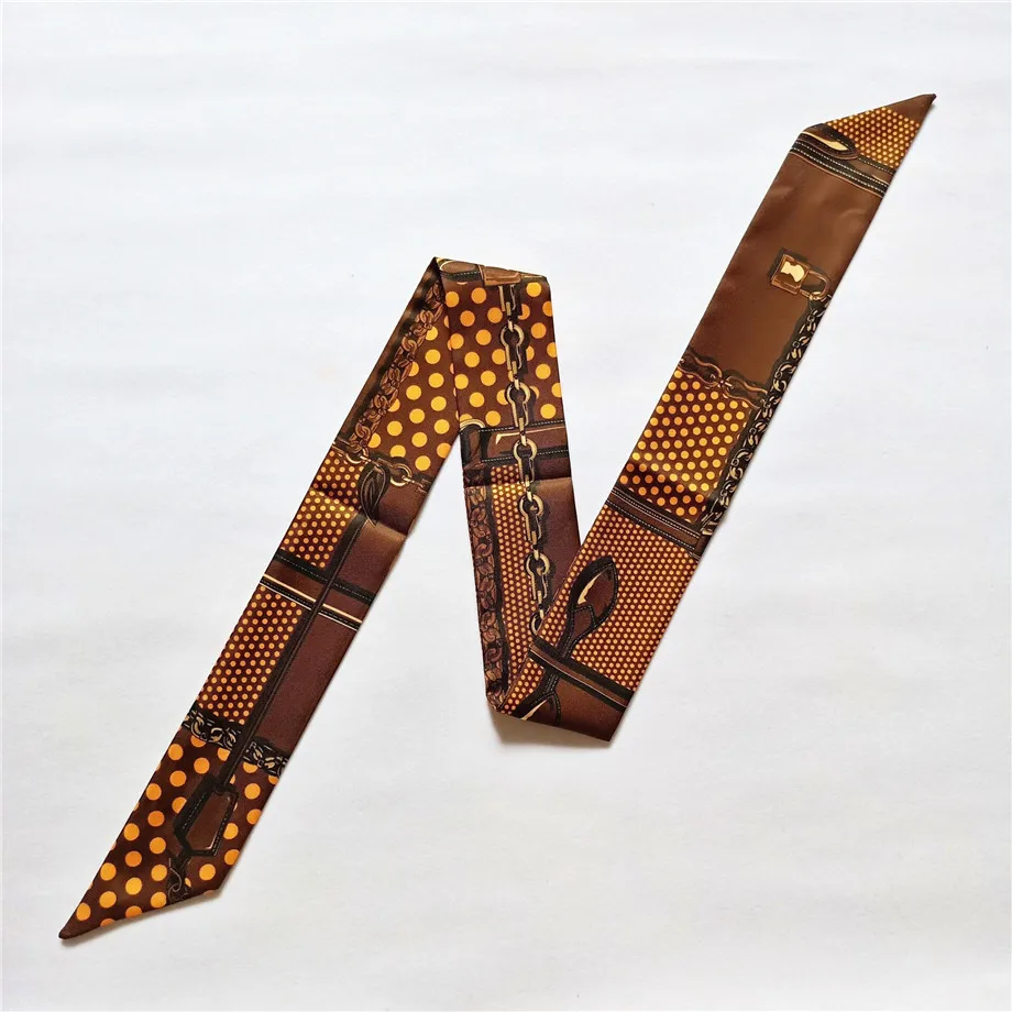  Skinny Silk Scarf 2023 New Design Luxury Brand Bag Scarf For Women Plaid Dot Chain Head Scarf Long Handle Bag Scarves Wraps