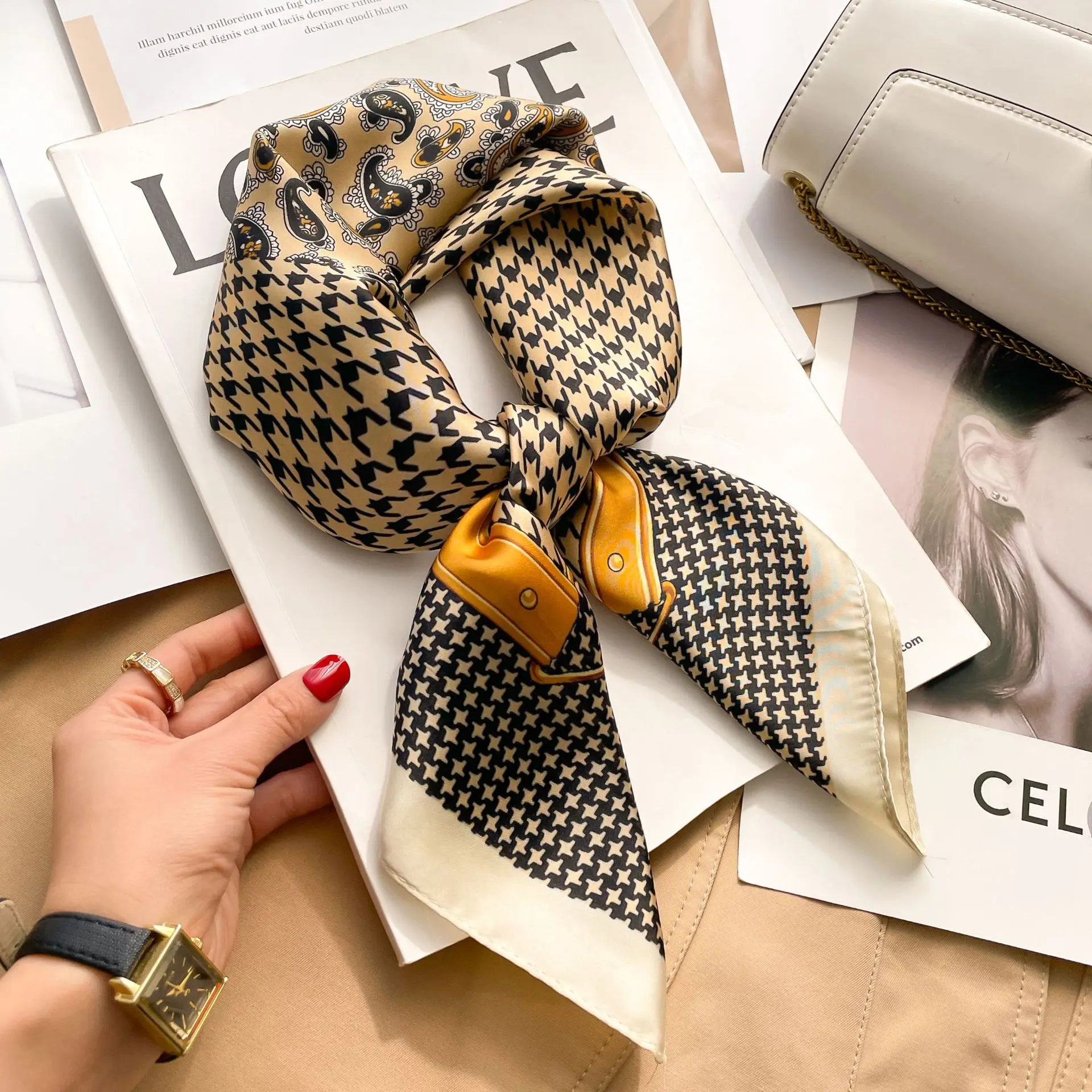  Luxury Silk Scarf Neckerchief Women's Silk Square Scarf Purse Scarf for Women Designer Silk Headscarf SJ01