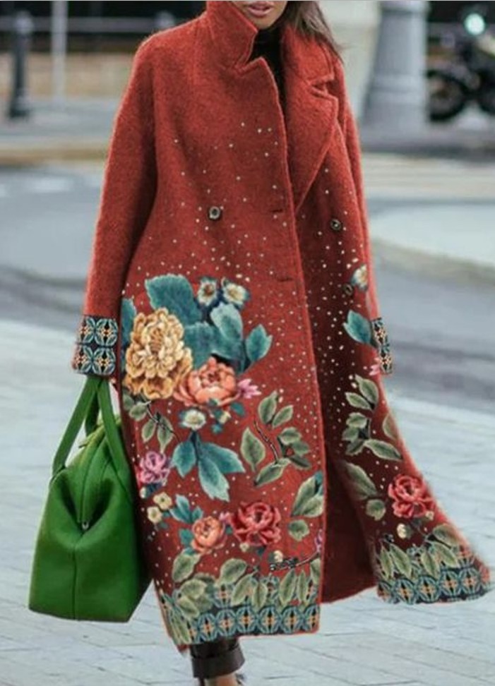  Women's Fashion Temperament Pure Color Lapel Loose Woolen Coat