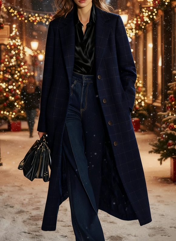  Casual Loose-fitting Retro Plaid Mid-length Coat