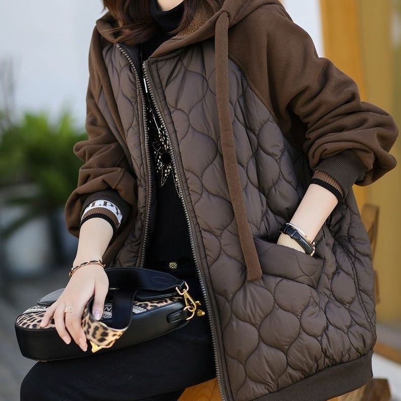  Hooded Stitching Down Thick Coat Cotton-padded Jacket