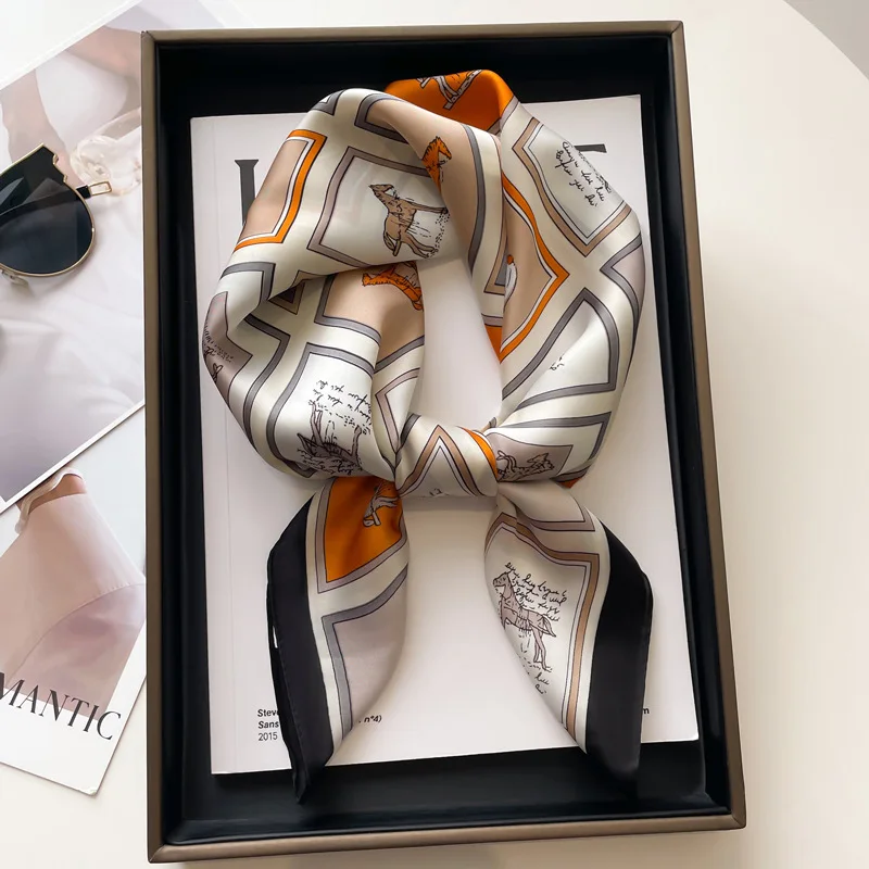  Luxury Twill Square Silk Scarf for Women Design Stoles Hijab Colorful Print Wraps Lady Headband Shawl Bandana 2025 New Foulard
