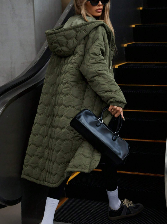  Korean Style Women's Fashion Plaid Hooded Long Fluffy Coat