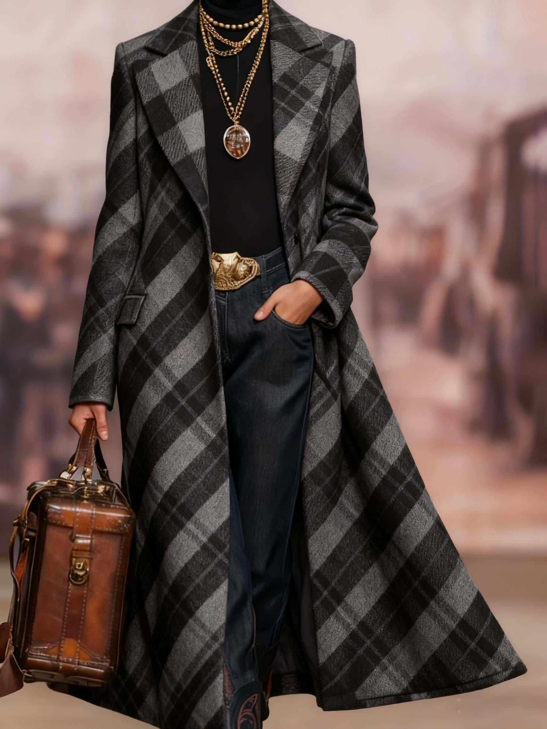  Retro-modern Casual Style Long Suit Coat