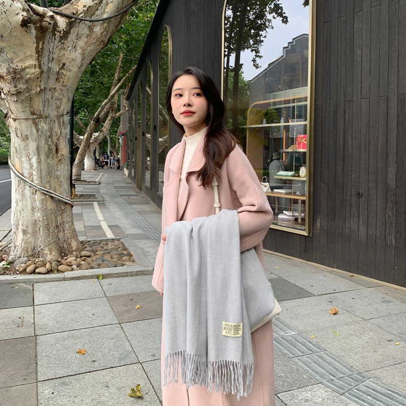  250g Solid Color Artificial Cashmere Scarf Thickened Warm Tassel Monochrome Shawl