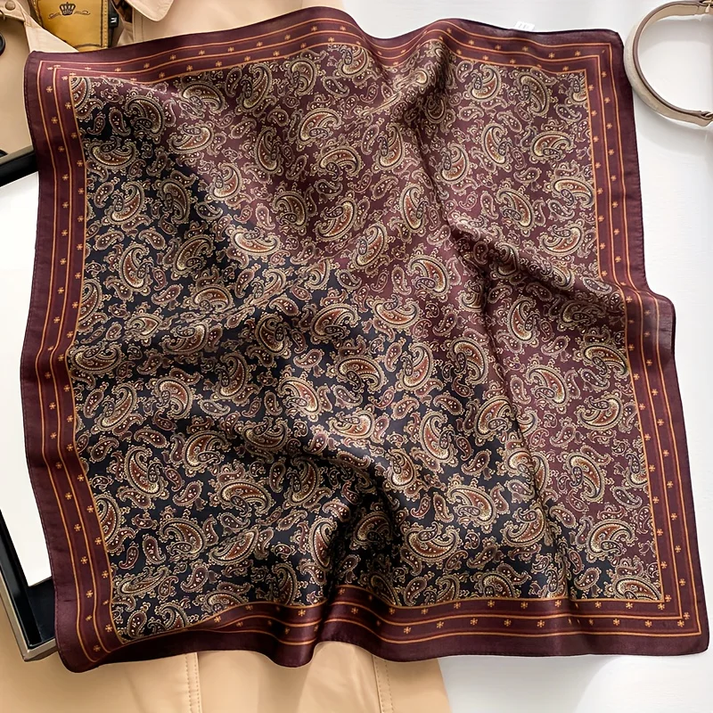  100% Pure Silk Square Scarf Vintage Paisley Bandana Neckerchief Hair Scarf Headband Pocket Square Luxury Tie Bag for Women Gift