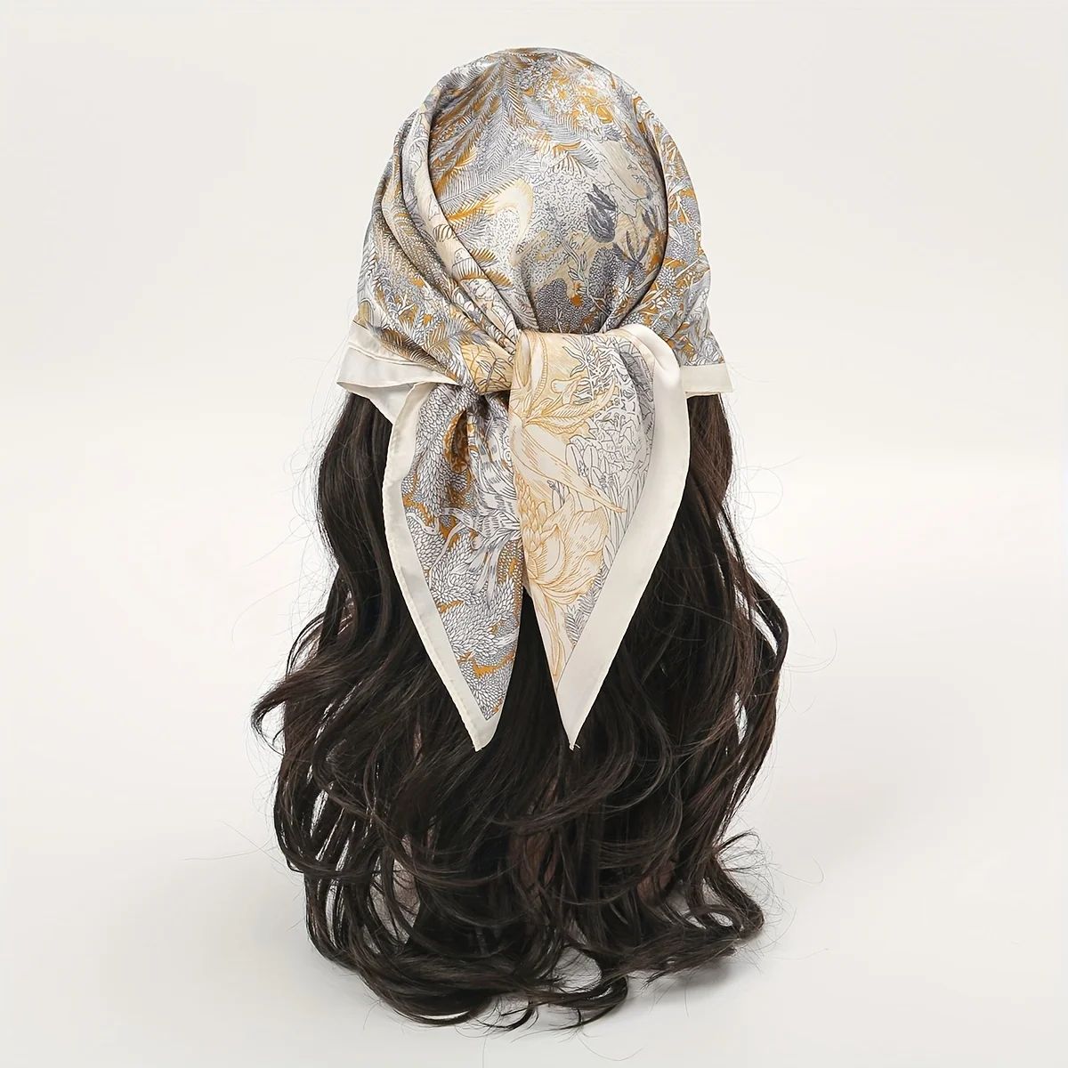  Bohemian Style Floral Print Women’s Square Silk Scarf Satin Head Wrap Tropical Leaf Flower Design Scarves Bandana Hijab