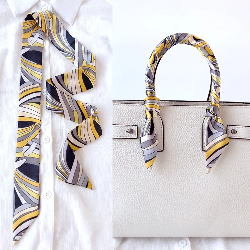  Woman Skinny Silk Scarf 90cm*4cm Long Hair Strip Silk Ribbon Small Neck Scarves Bag Handle Ribbon Scarf Kerchief Ladies Tie